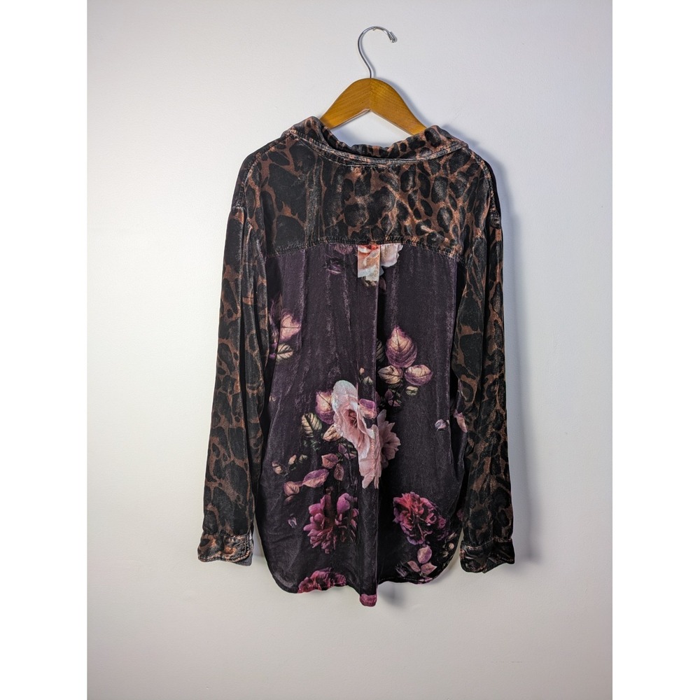 Johnny Was Velvet Leopard & Floral Long Sleeve Button Up Shirt Top M READ - Picture 4 of 8